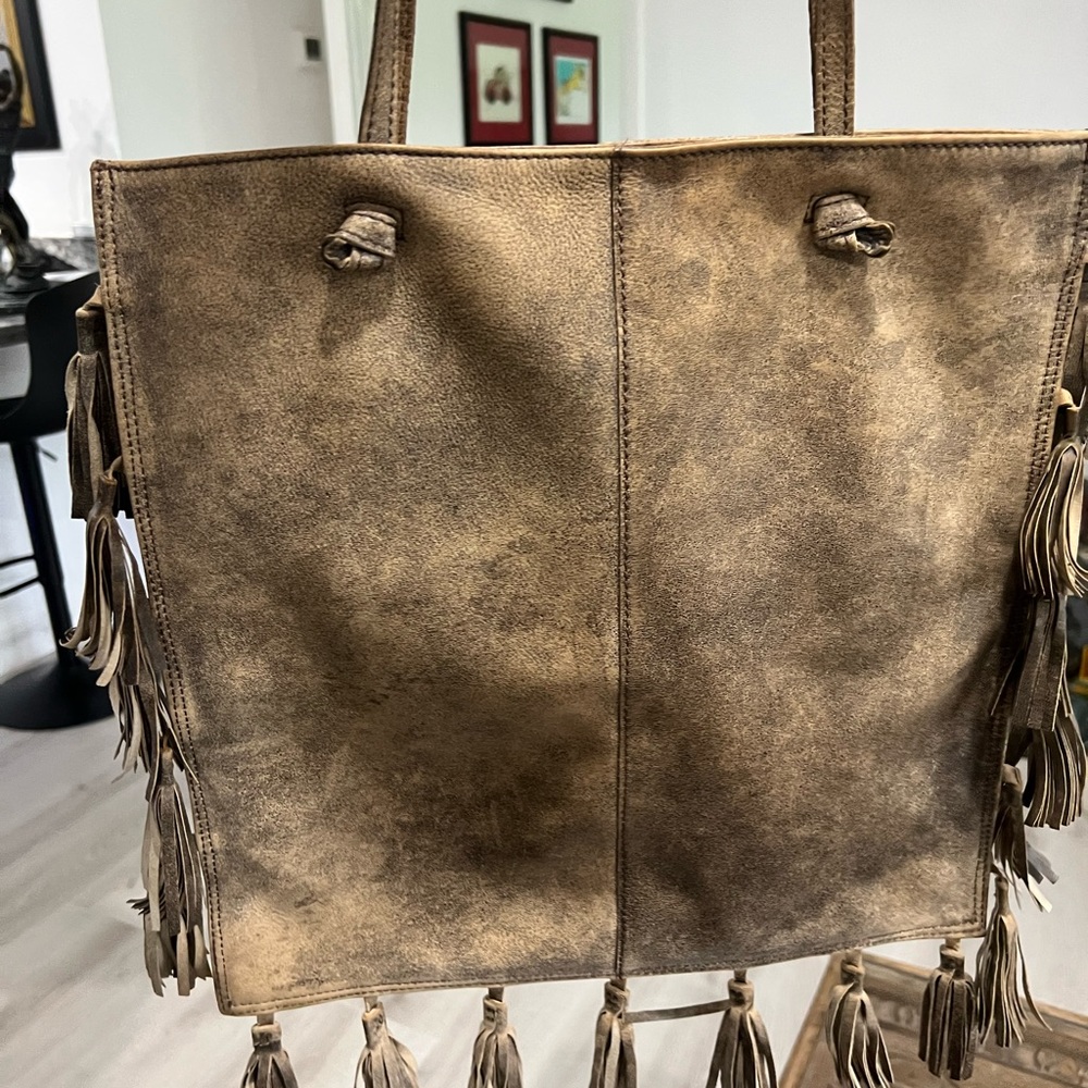 Latico Leather distressed bag. Fringe, interior pocket & very high quality.